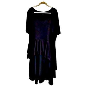 Ashley Stewart High Low Double Ruffle Duster Top Black SZ 26/28 4X Stretch NWOT